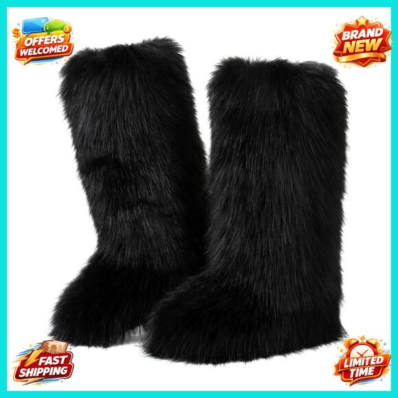 Faux Fur Knee High Snow Boots Round Toe Warm Winter Fashion